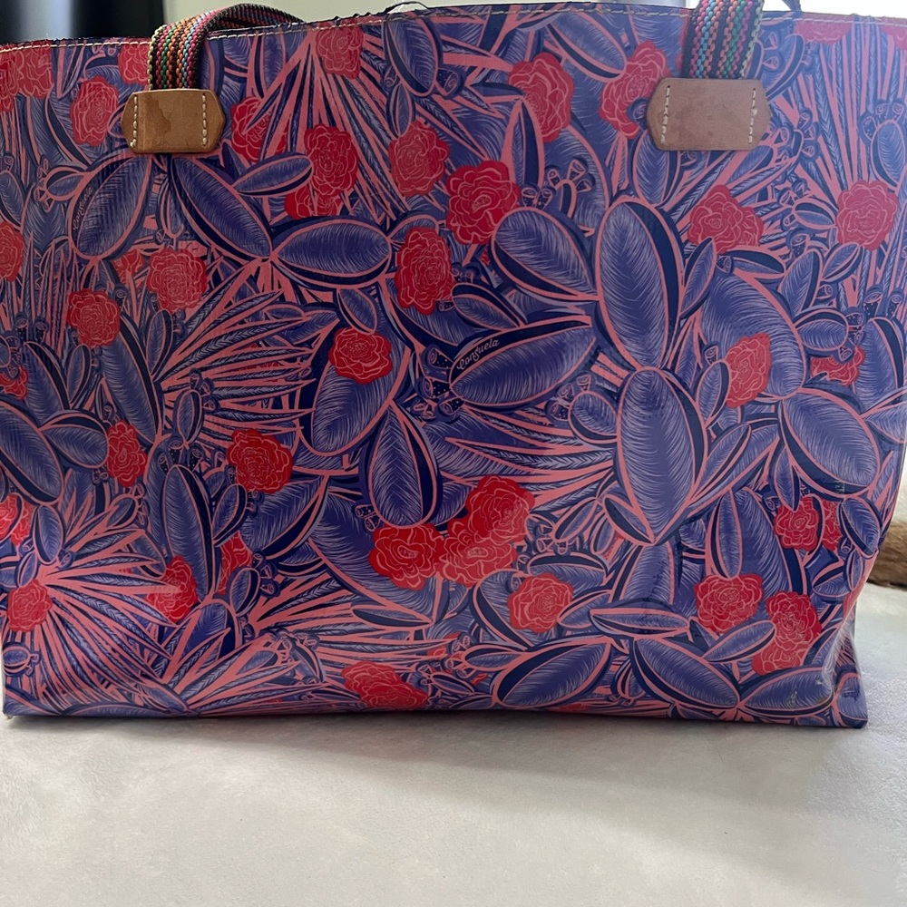 Consuela Blue and Red Floral Tote Bag